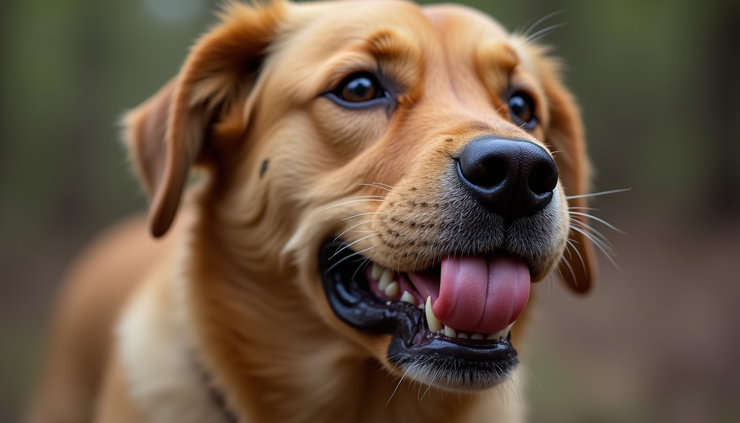 Vue en gros plan d'une langue de chien enflée après contact avec une chenille processionnaire