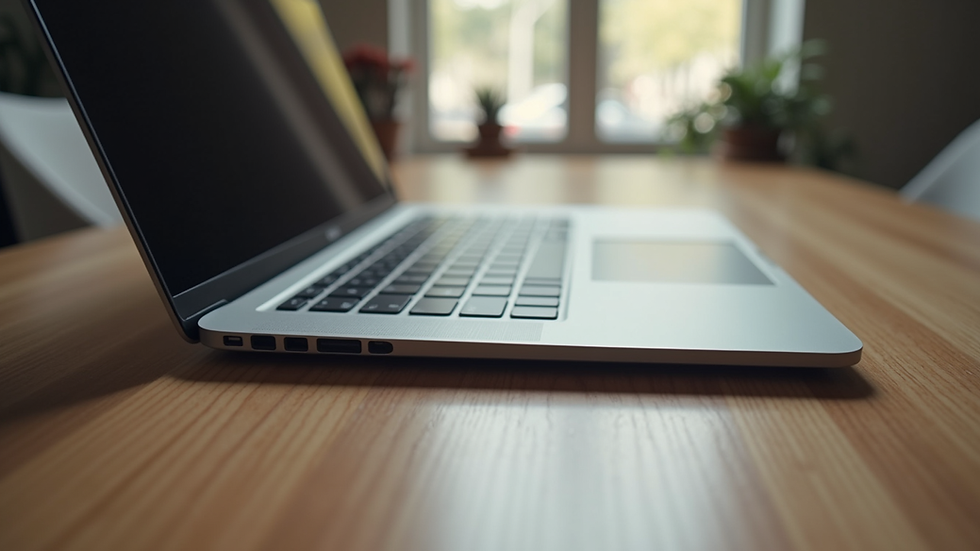 Eye-level view of a modern laptop on a wooden desk