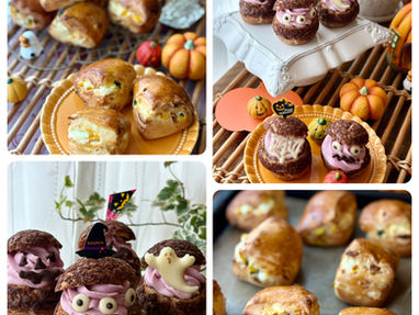 10月【お菓子教室&パン教室】『ハロウィンショコラクッキーシュー&かぼちゃと無花果クリームチーズのパヴェ』