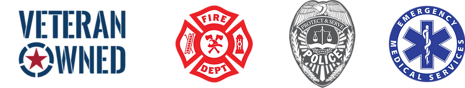 logos of badges for the police, firefighters and EMTs