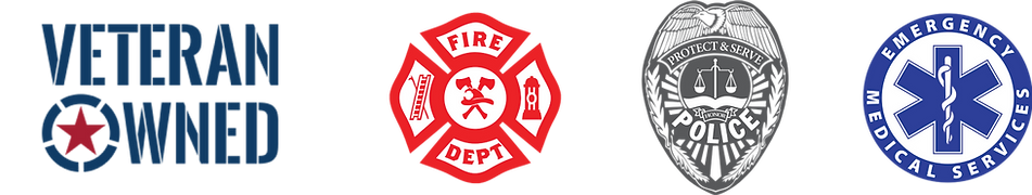 logos of badges for the police, firefighters and EMTs