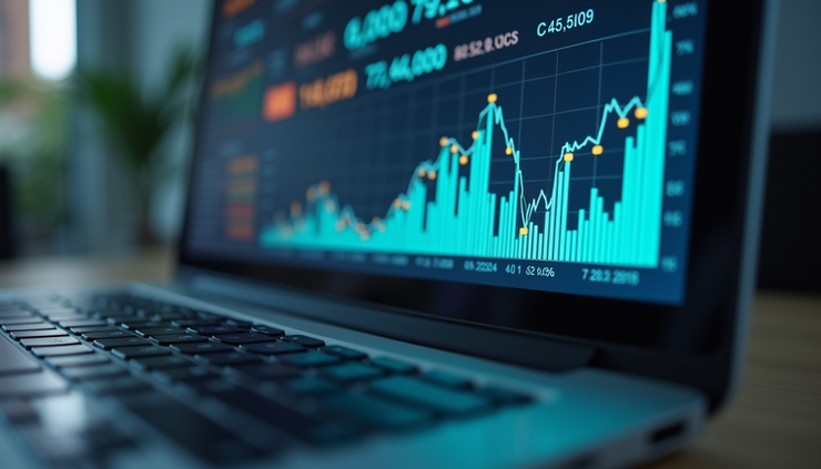 Visão lateral de uma tela de computador mostrando gráfico de score de crédito em alta