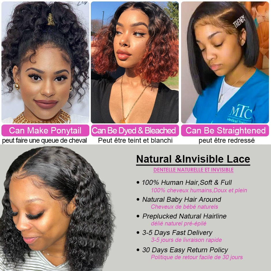 Thumbnail: Brazilian Deep Wave Human Hair Bob Closure Wig Natural Hairline SVT