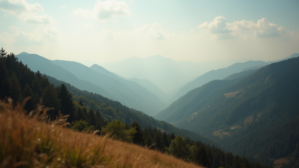 High angle view of a scenic Georgian landscape with mountains