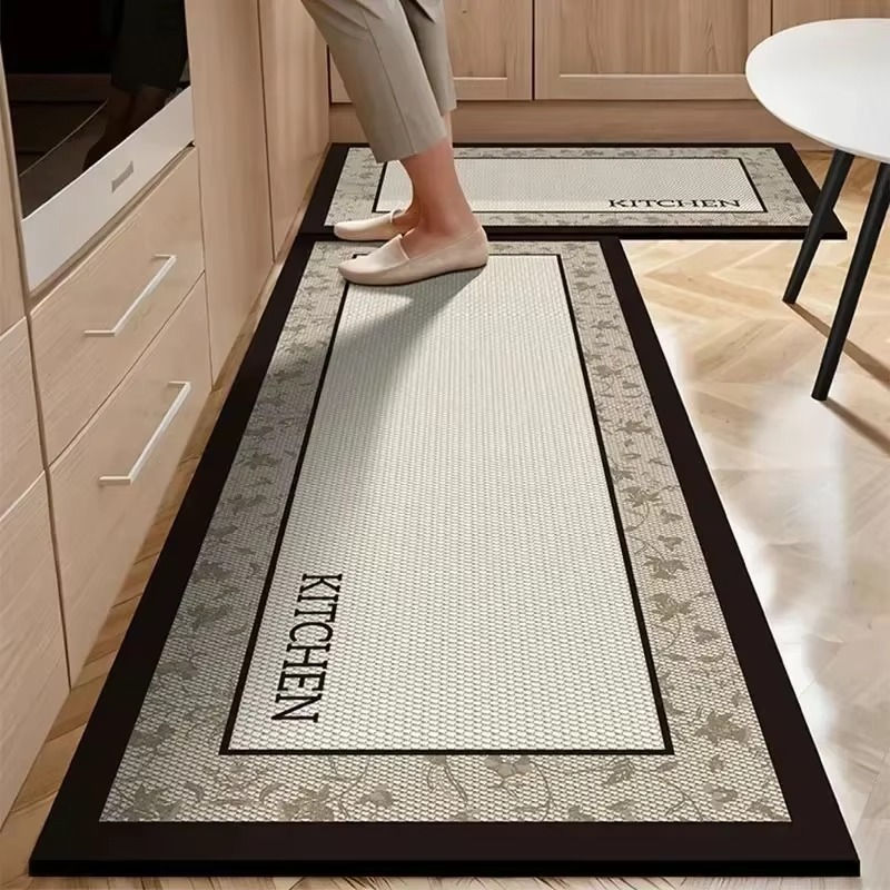 Miniatura: Kitchen Rug Pvc Waterproof Leather Carpet Black Long Floor Mat Non-slip Oil-proo