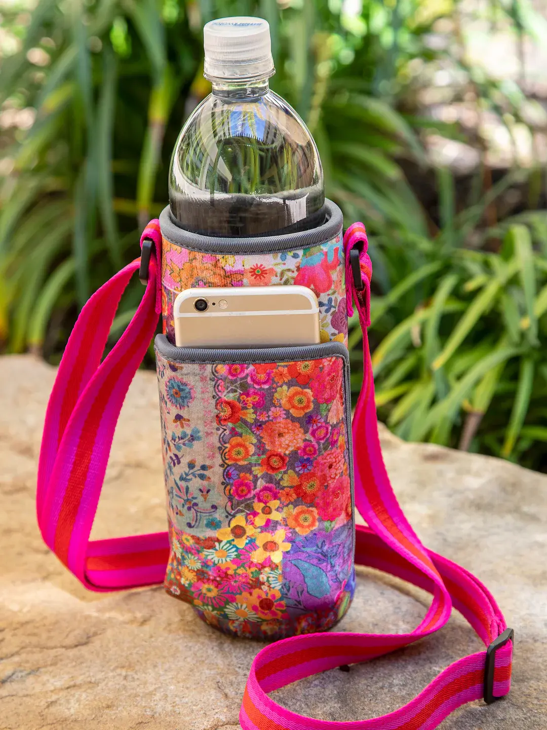 Insulated Water Bottle Carrier Pink Patchwork