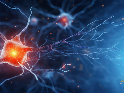 Close-up view of a single neuron with glowing axon and dendrites, symbolizing brain activity, neuroplasticity, and new connections.