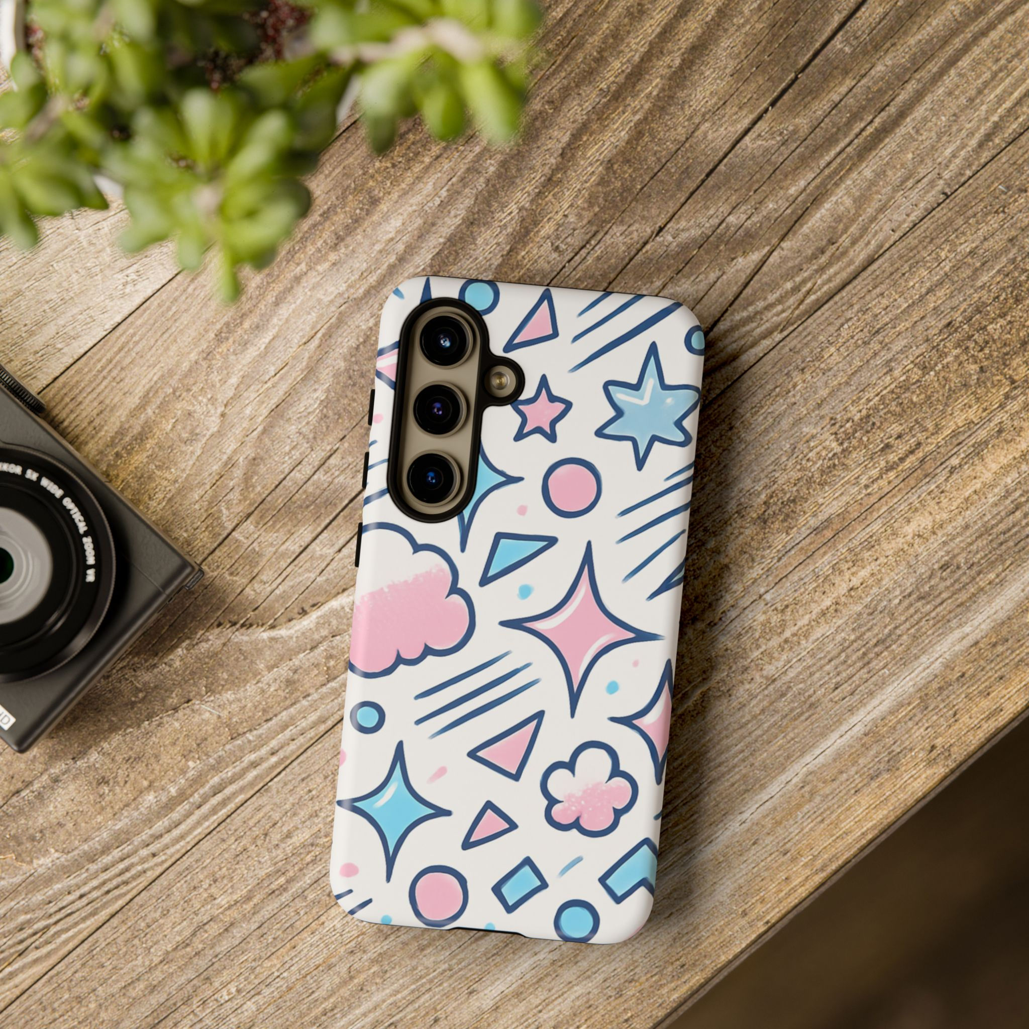 Pastel Geometric Phone Case — Cute Stars, Clouds & Shapes Protective Cover