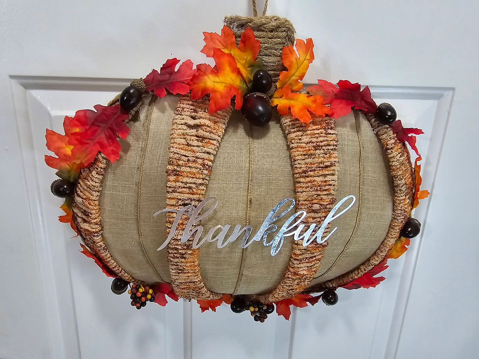Thumbnail: Rustic Fall Wire Pumpkin Decor with Thankful Plaque, Burlap Ribbon, Sandy Tweed