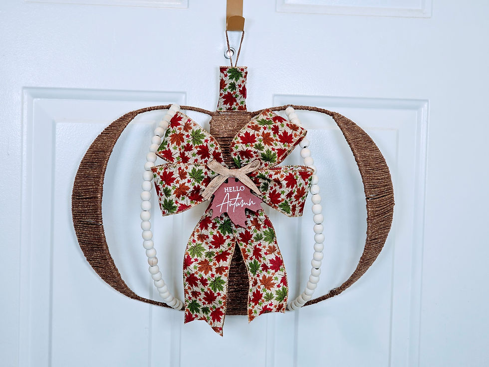 Thumbnail: Hello Autumn Pumpkin Wreath Fall Door Decor with Foliage & Beads