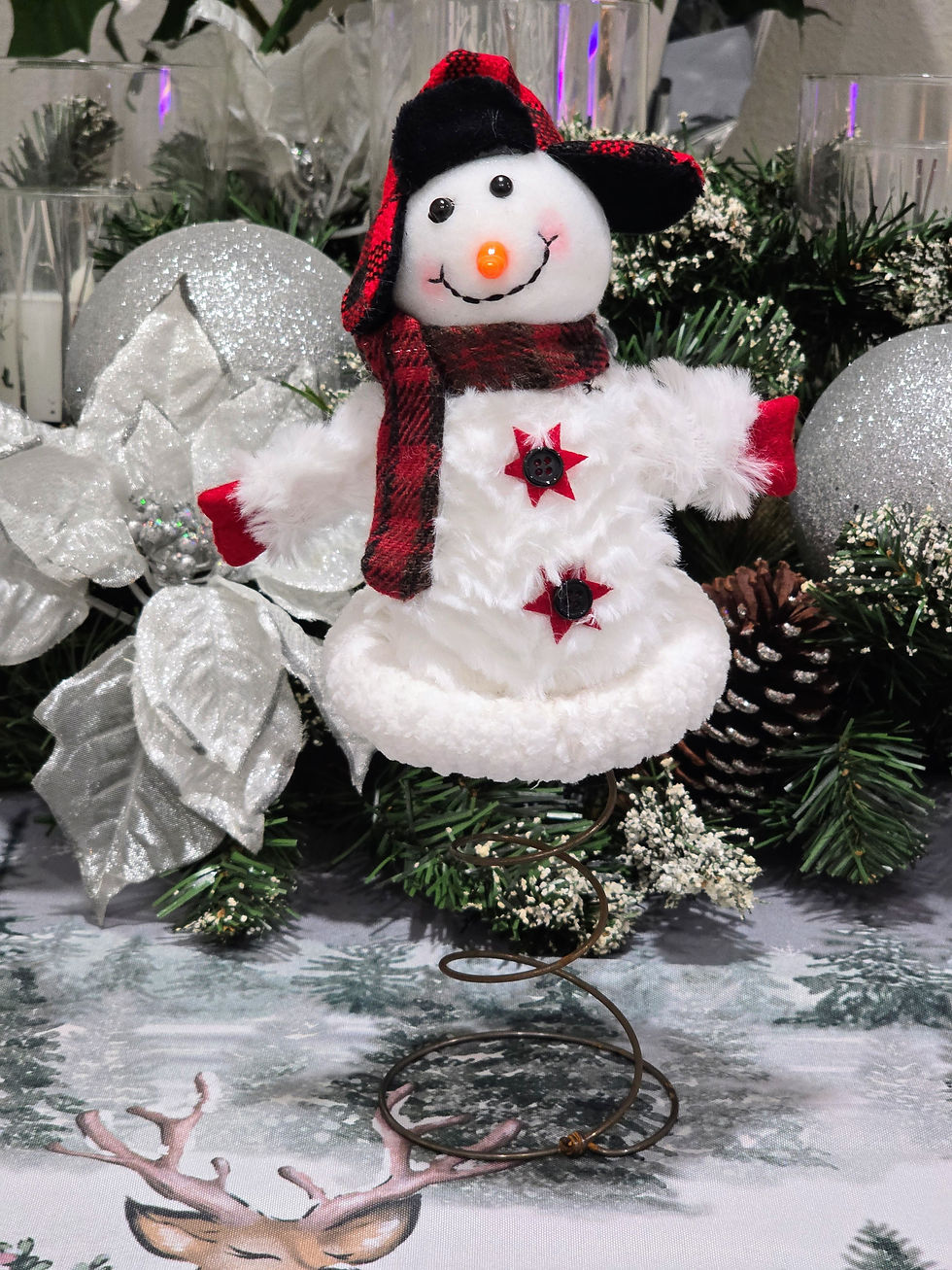 Thumbnail: Handcrafted Rustic Bedspring Snowman Tree Topper & Holiday Decor
