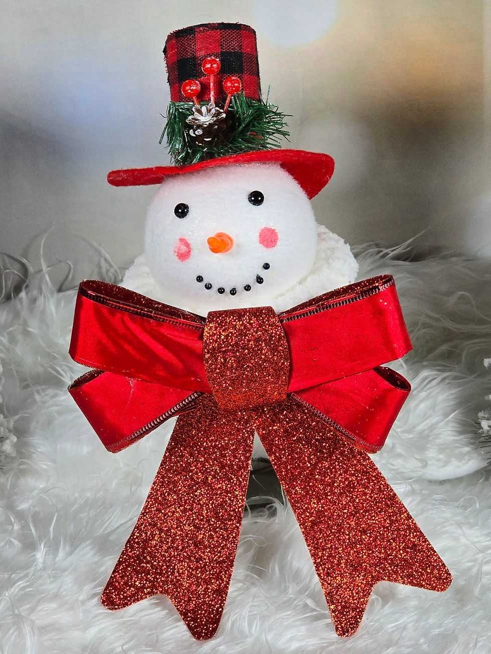 Thumbnail: Handcrafted Repurposed Bedspring Snowman Buffalo Plaid Hat Christmas Tree Topper
