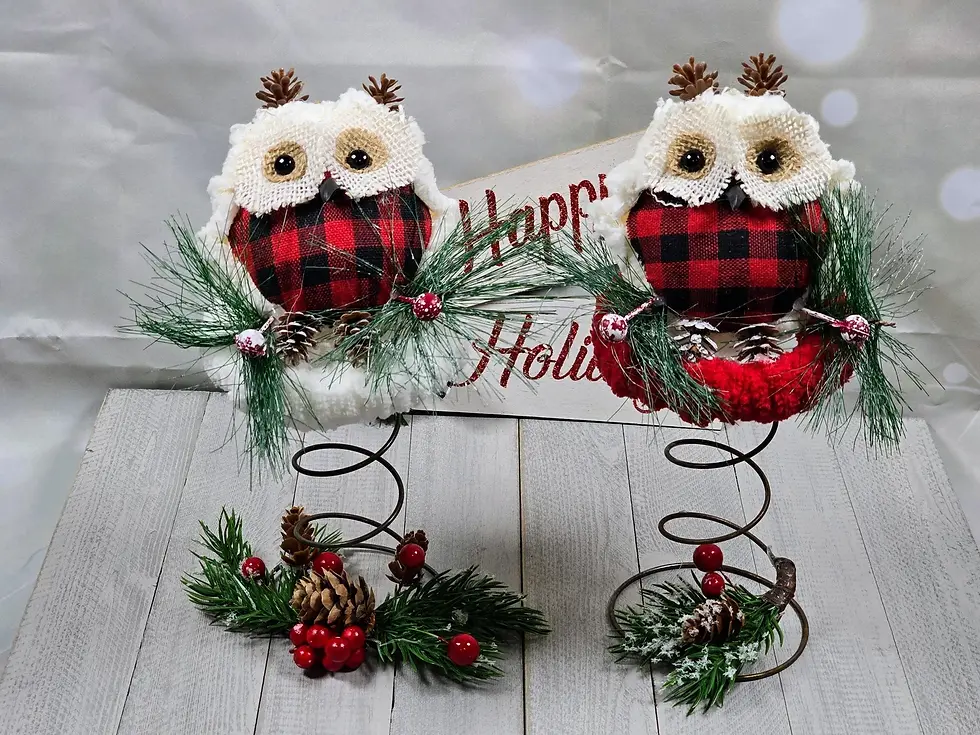 Thumbnail: Owl Christmas Tree Topper – Buffalo Plaid, Rustic Farmhouse Decor