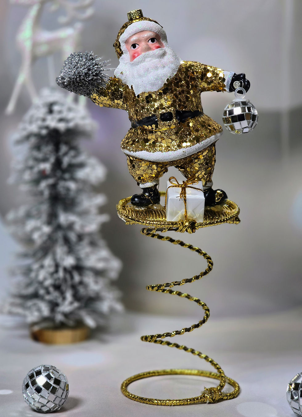 Thumbnail: Gold Santa Bed Spring Tree Topper Retro Disco Holiday Decor
