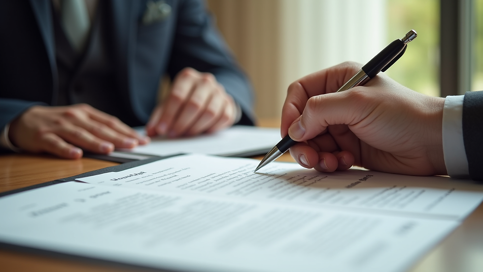 Close-up view of a marriage license being signed by a wedding officiant