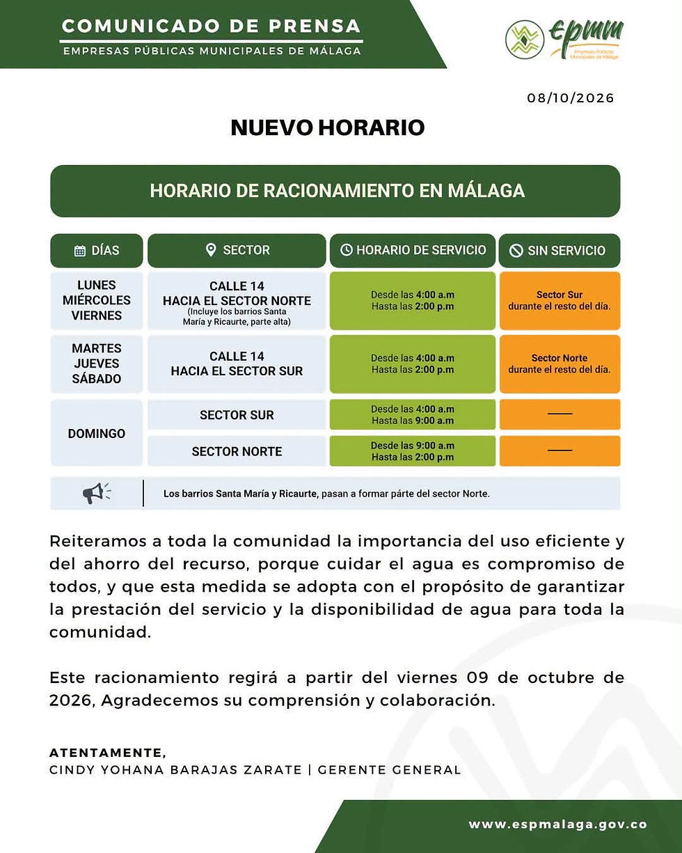 Empresas Públicas Municipales de Málaga informa a la comunidad sobre la modificación del horario de racionamiento de agua