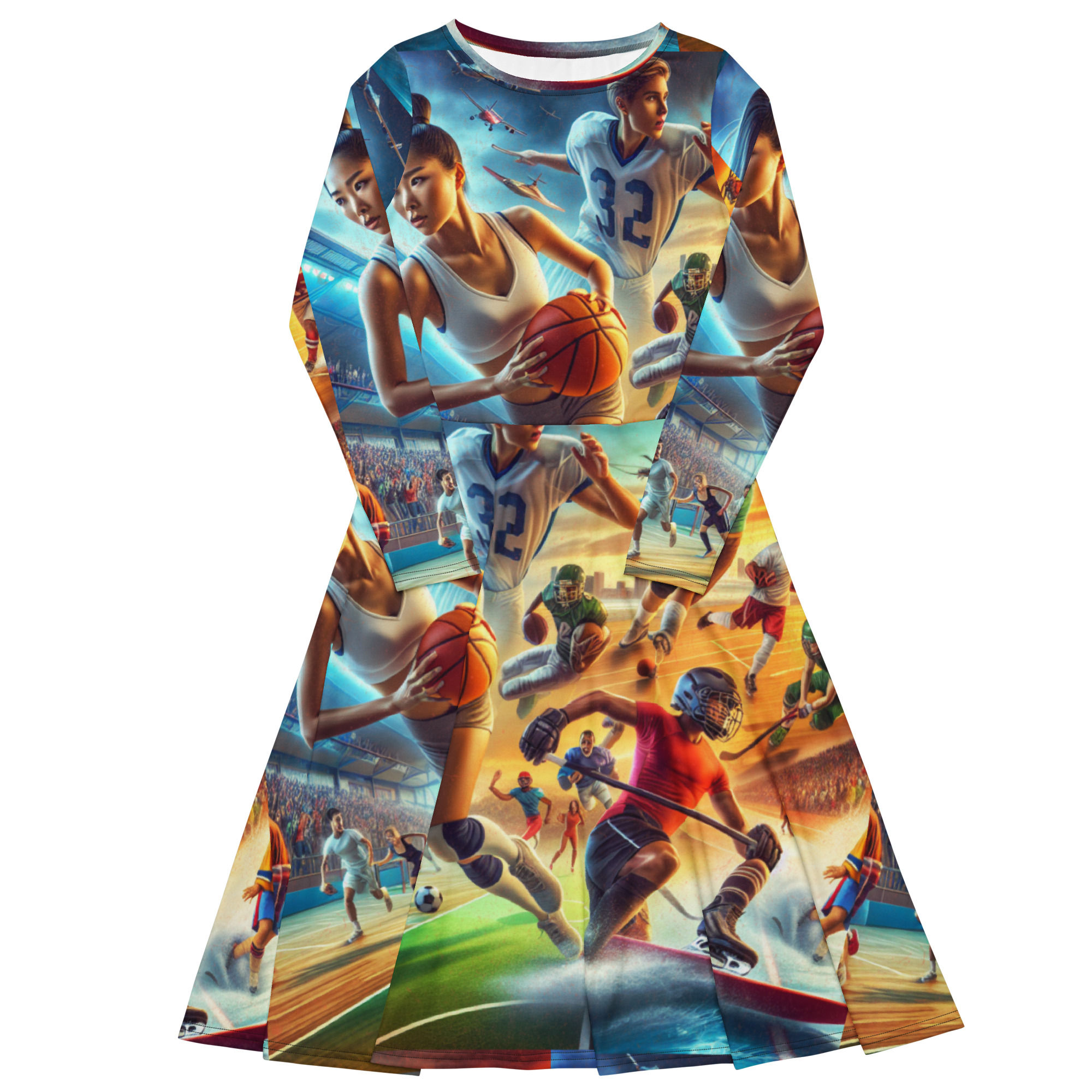All-over print long sleeve midi dress