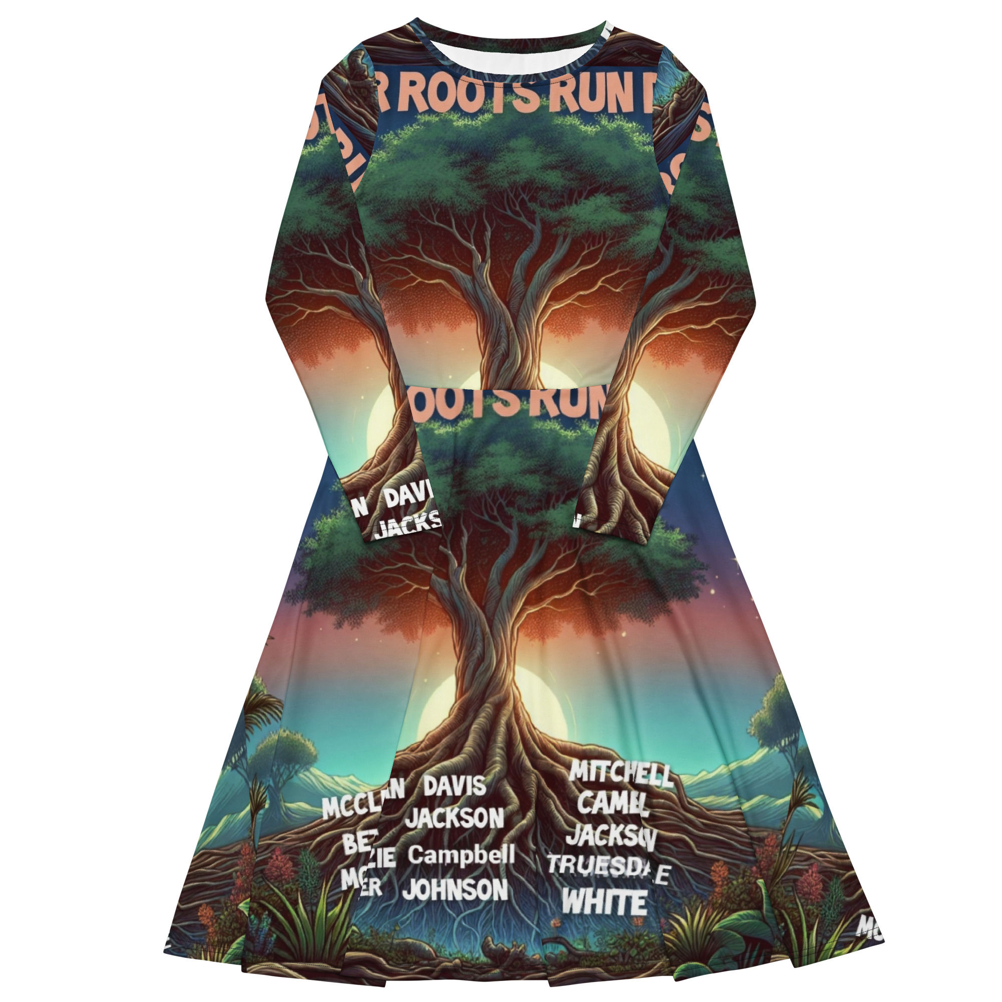 All-over print long sleeve midi dress