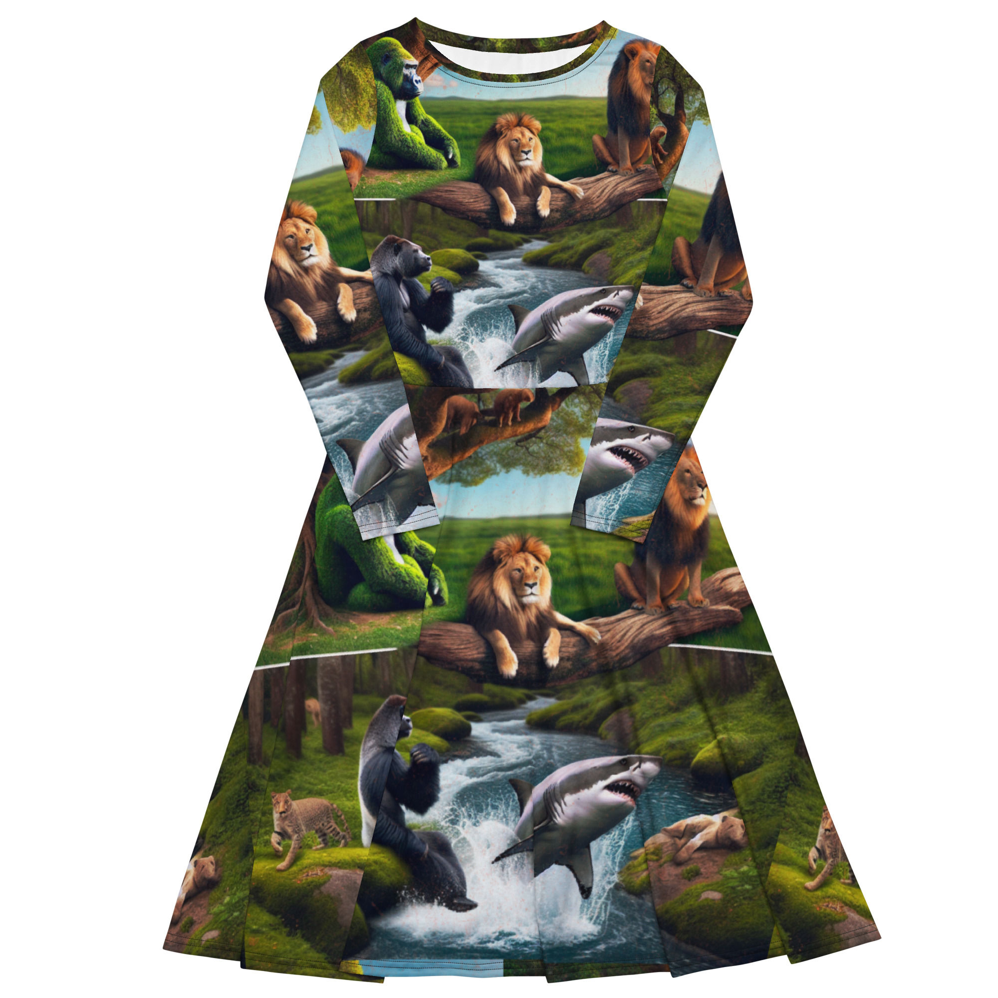 All-over print long sleeve midi dress