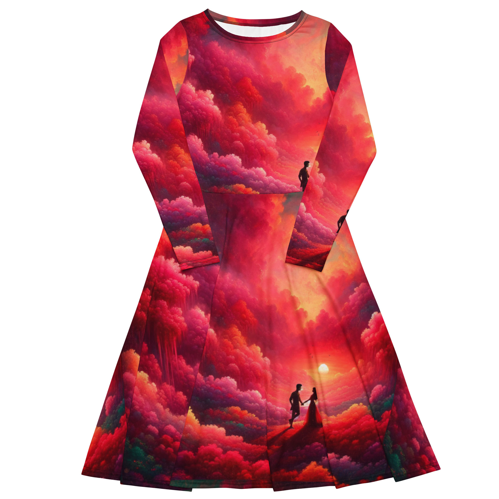 All-over print long sleeve midi dress