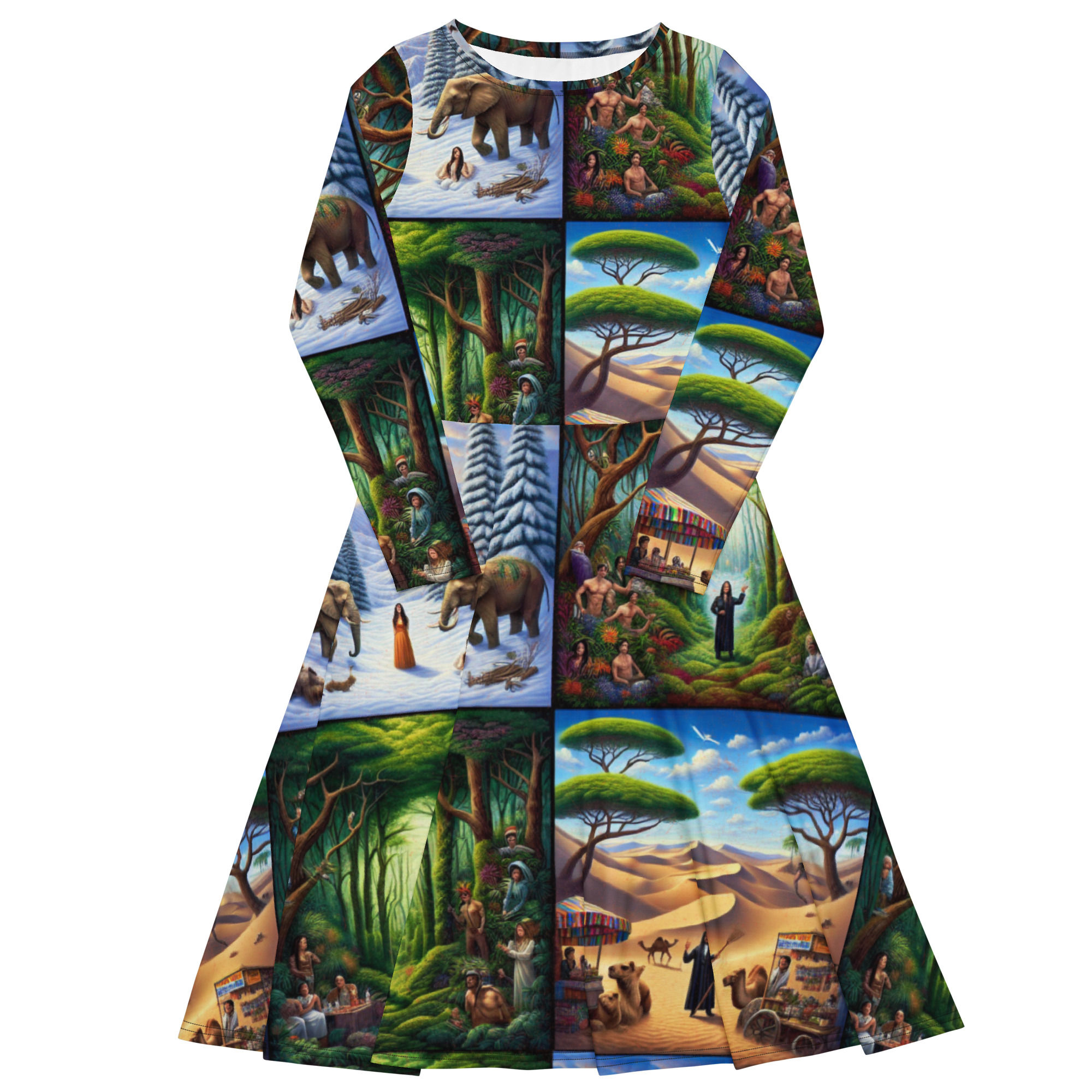 All-over print long sleeve midi dress