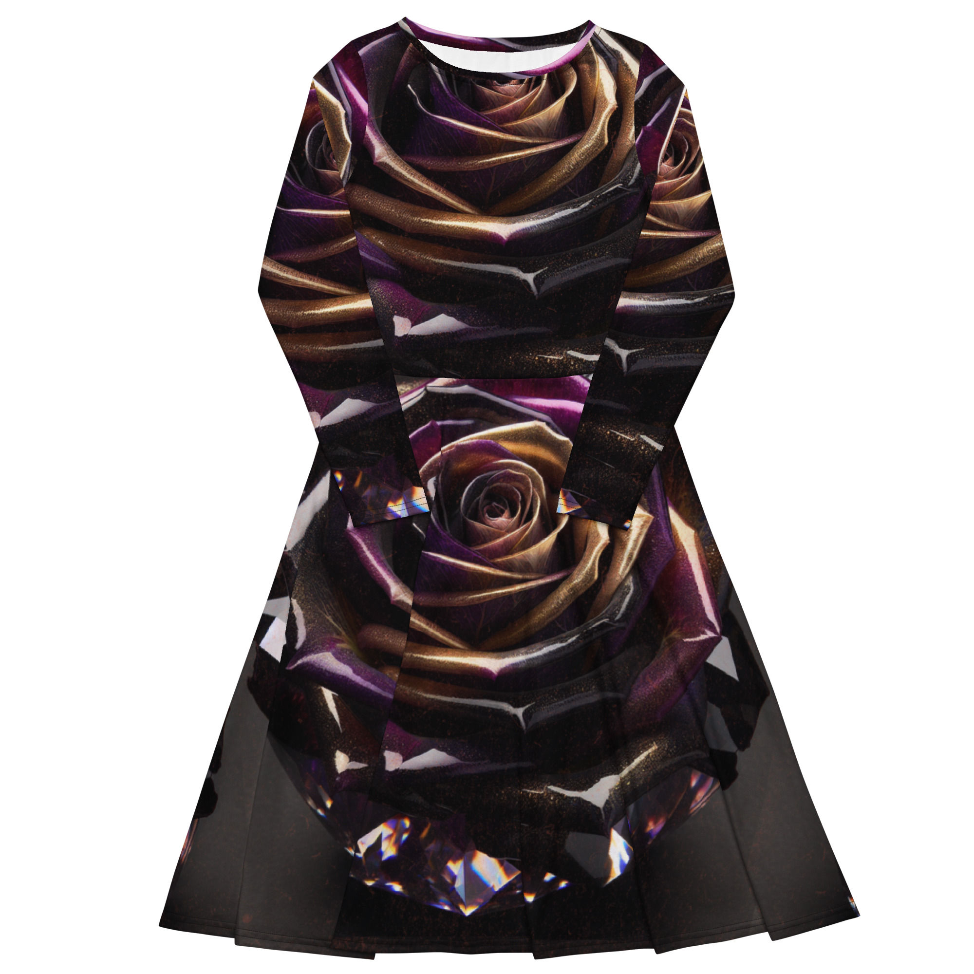 All-over print long sleeve midi dress