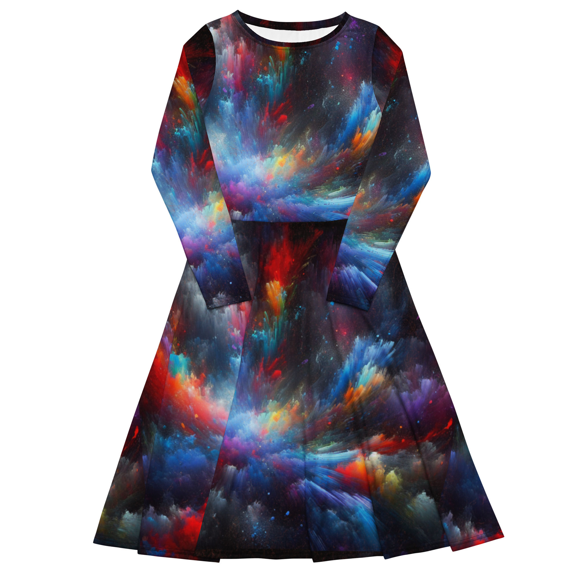 All-over print long sleeve midi dress