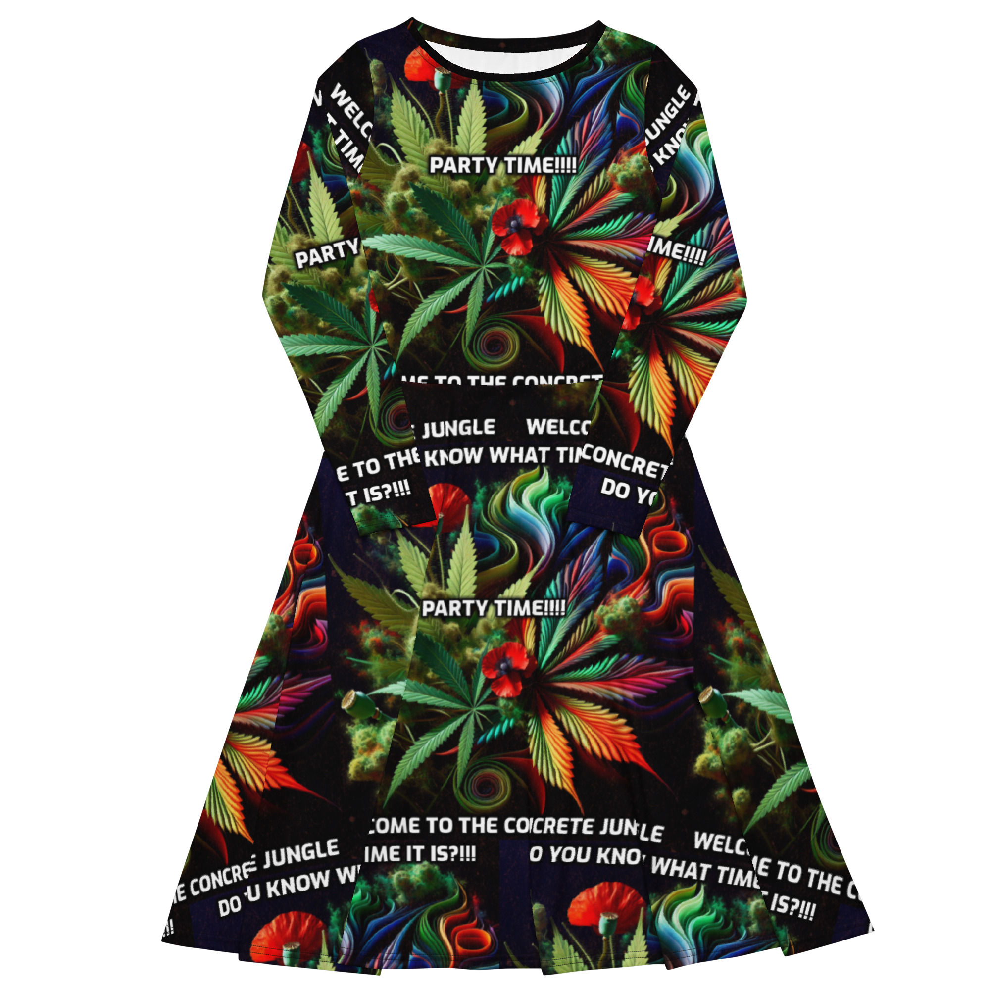 All-over print long sleeve midi dress