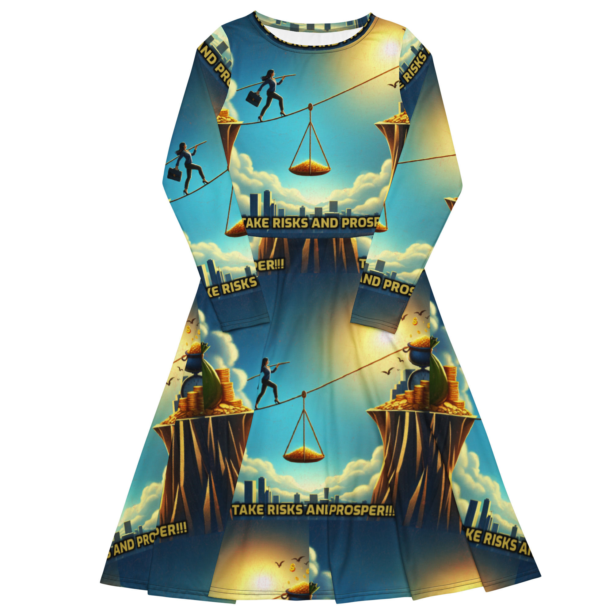 All-over print long sleeve midi dress