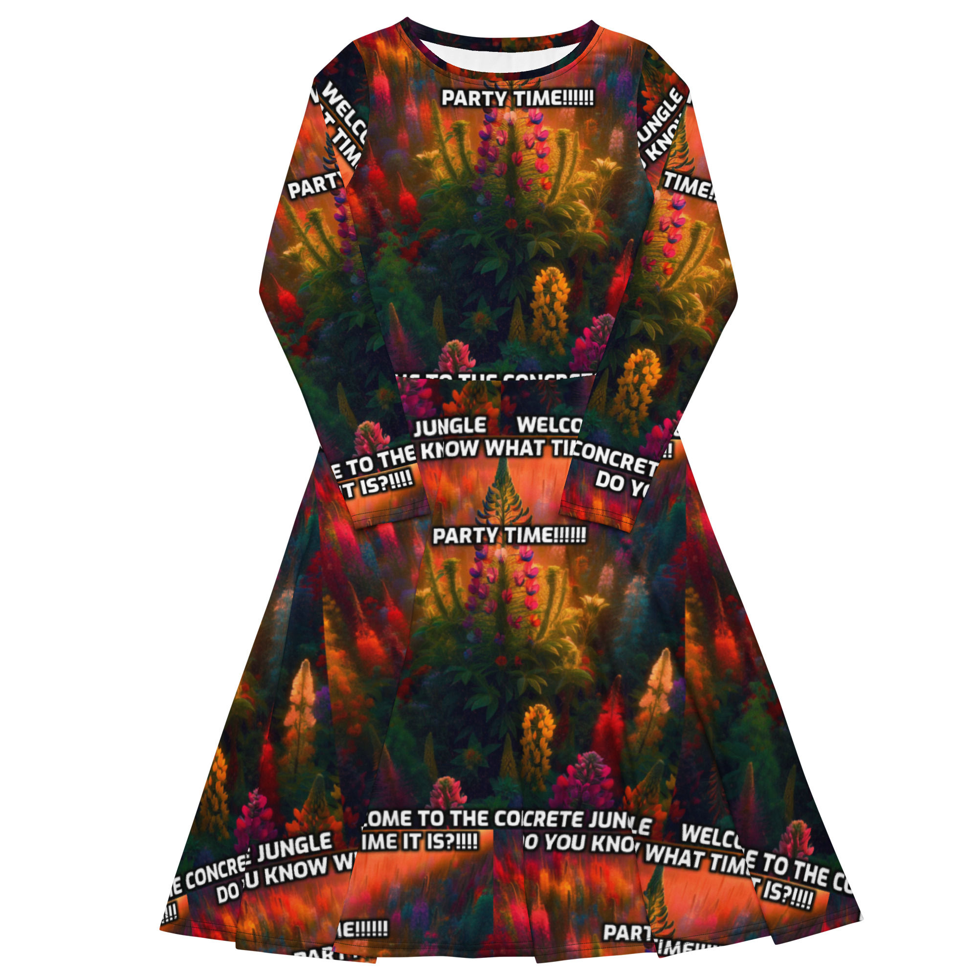 All-over print long sleeve midi dress