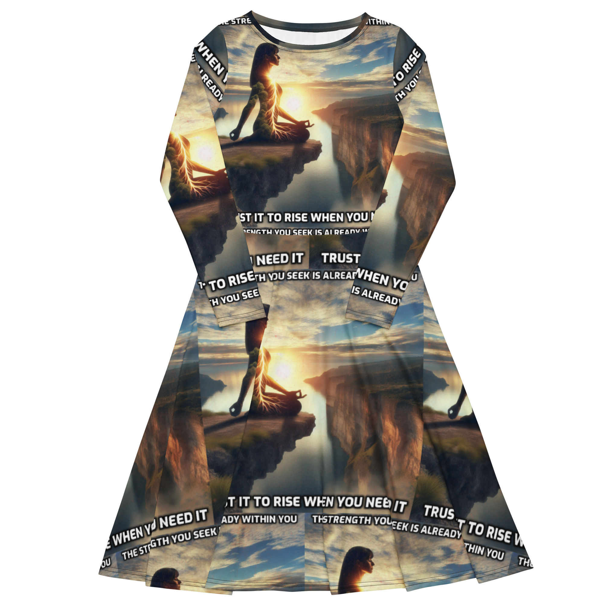 All-over print long sleeve midi dress