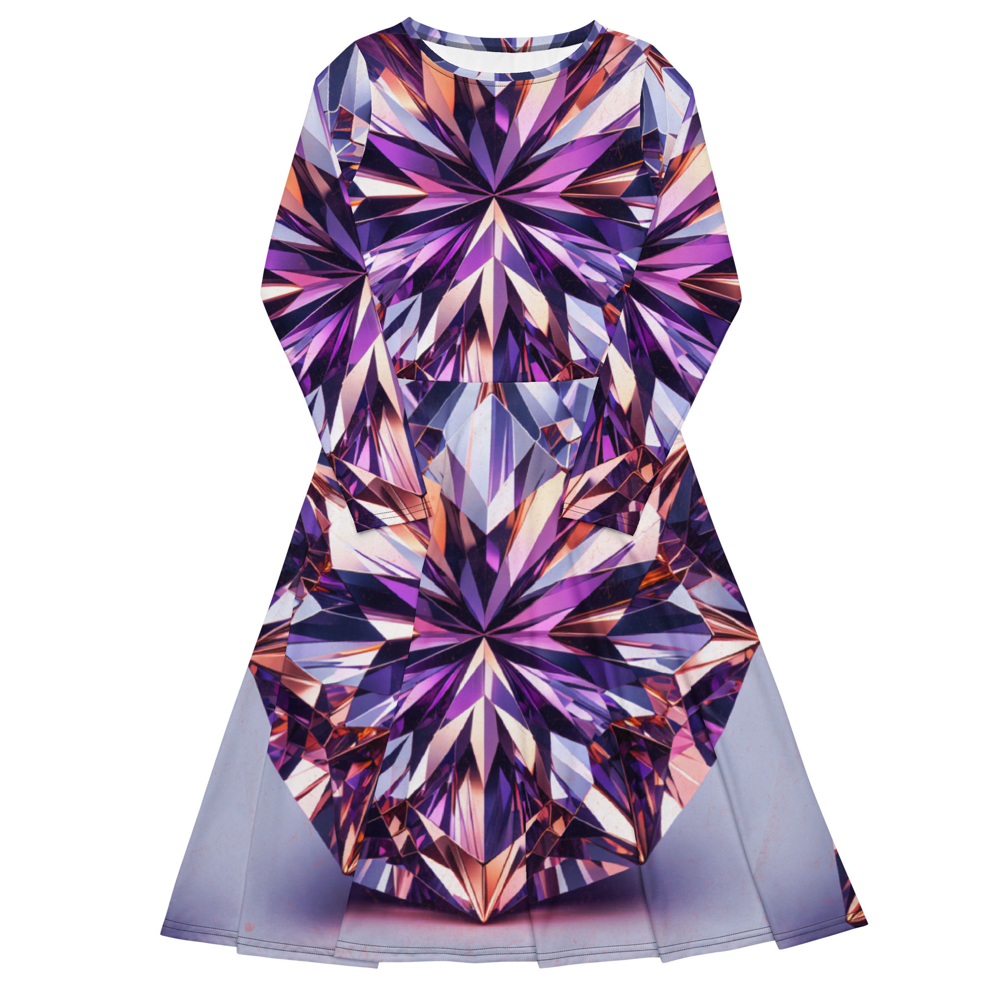 All-over print long sleeve midi dress