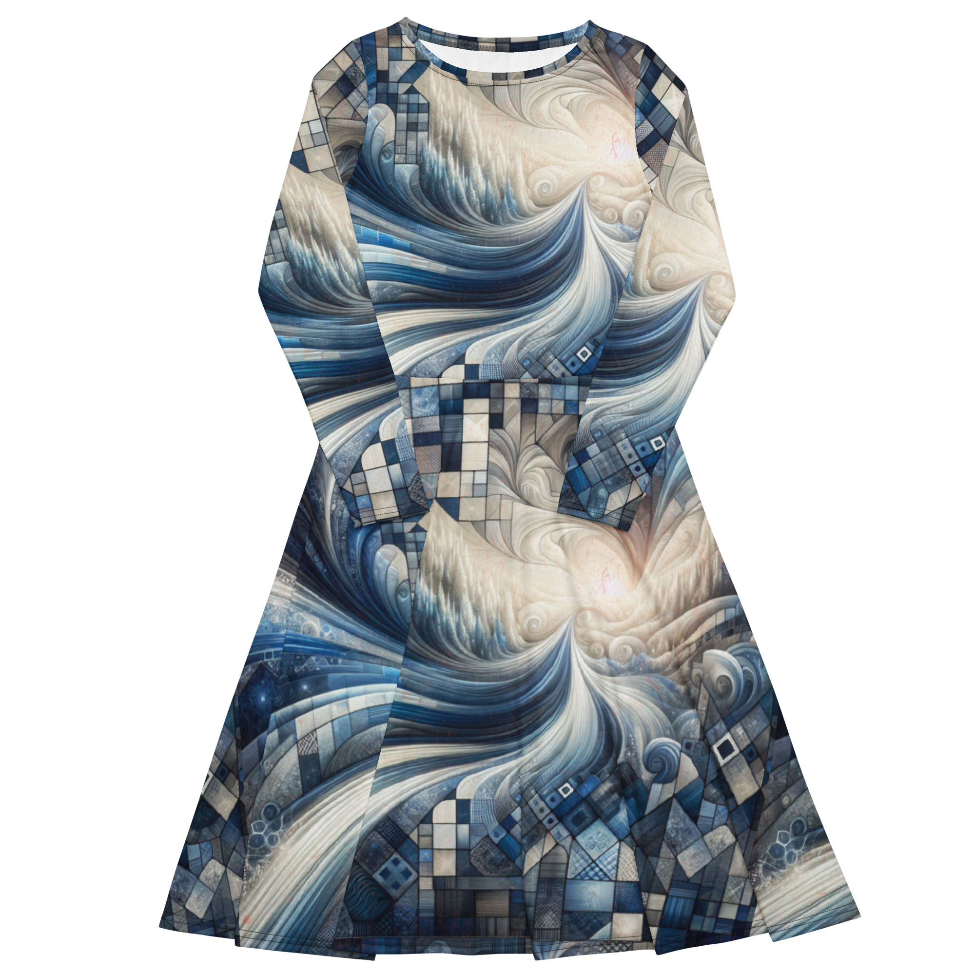 All-over print long sleeve midi dress