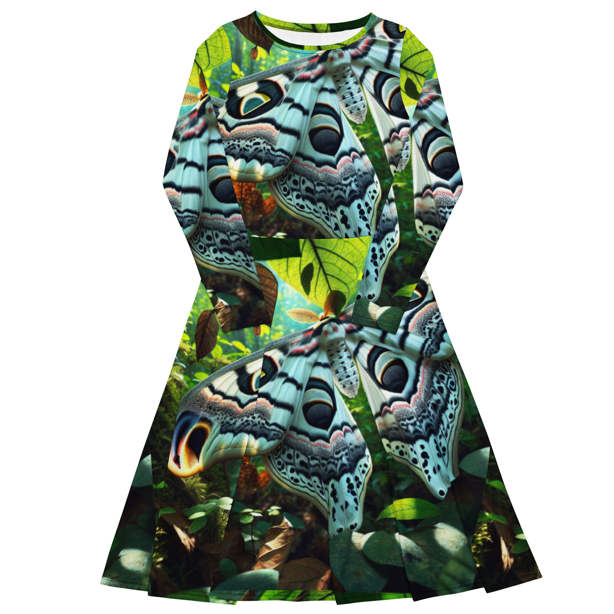 All-over print long sleeve midi dress