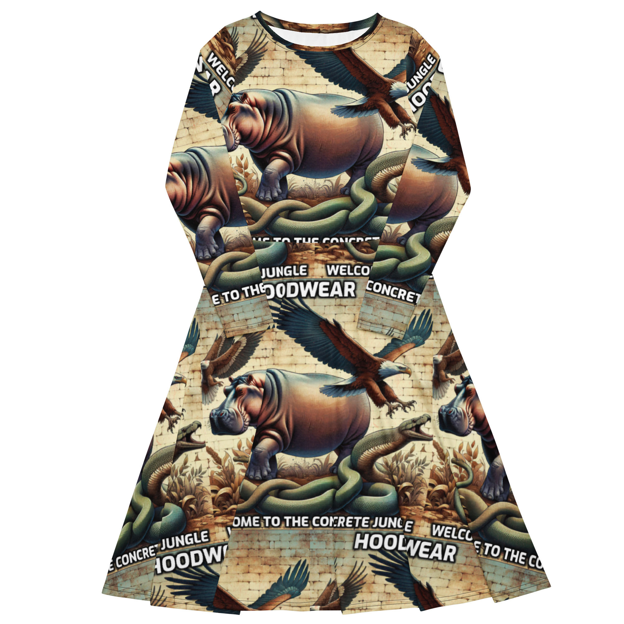 All-over print long sleeve midi dress