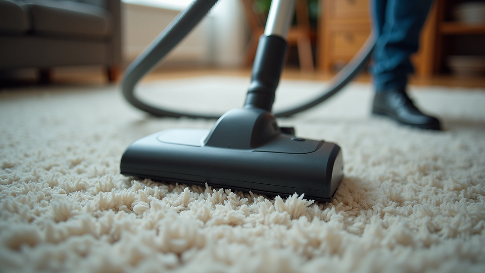 High angle view of a vacuum cleaner cleaning a carpet