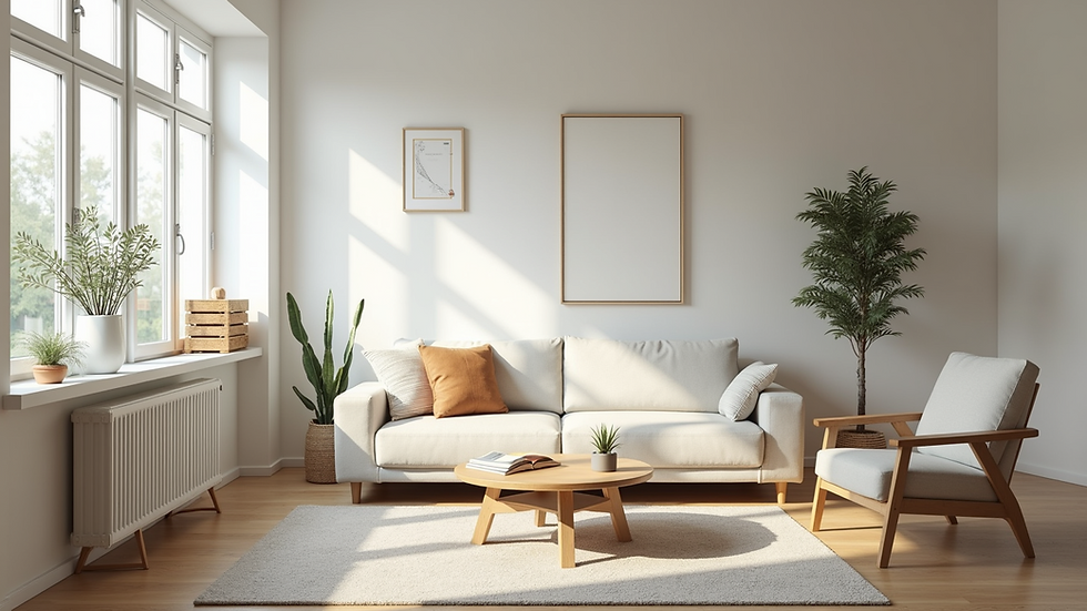 Eye-level view of a clean and organized living room