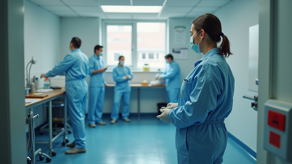High angle view of a training session for cleaning staff