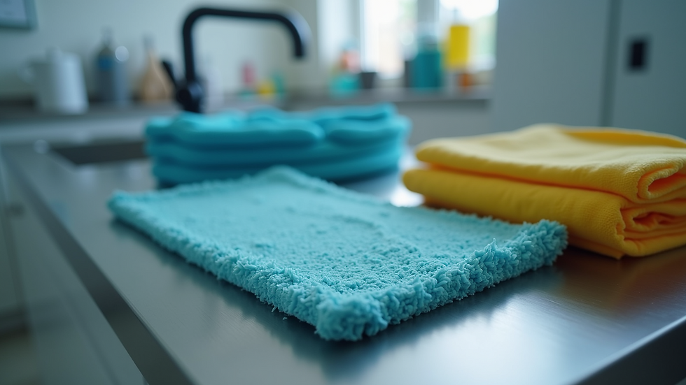 Close-up view of professional cleaning equipment arranged neatly