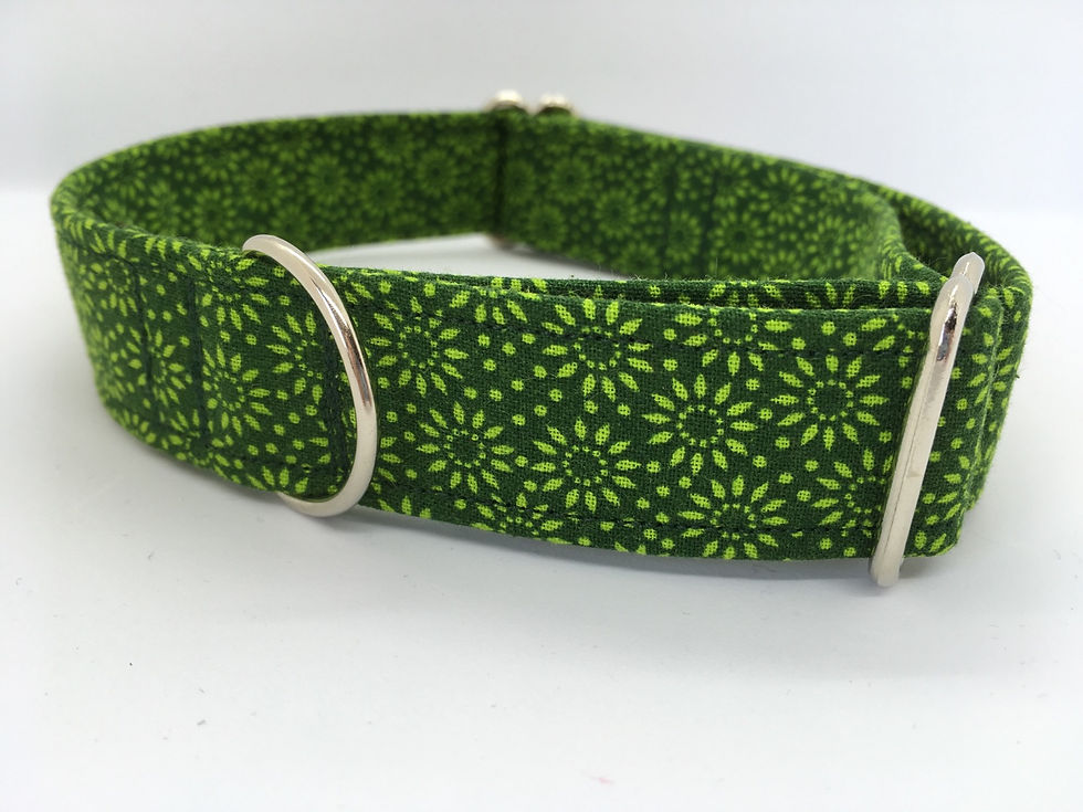 Green floral house collar for dogs (e.g. greyhound, whippet, lurcher, sighthound)