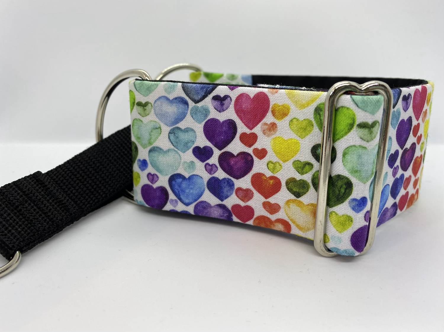Rainbow hearts  martingale collar for dogs (greyhound, whippet, sighthound, lurcher)
