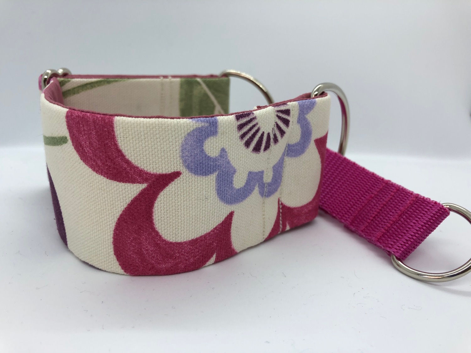 Cream with pink and purple flowers - martingale collar for dogs (greyhound, whippet, lurcher).