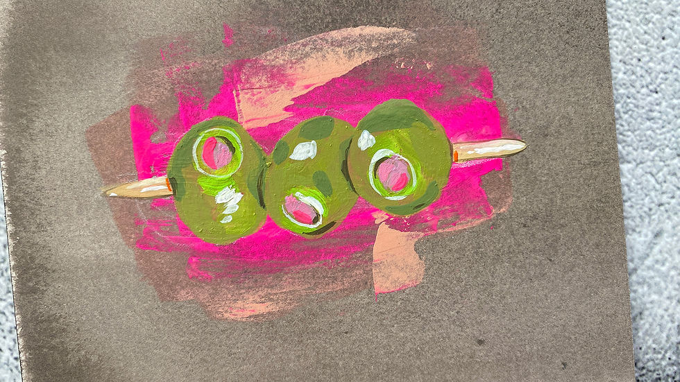 Thumbnail: Original Olive Skewer Painting – Watercolour Gouache & Ink Art