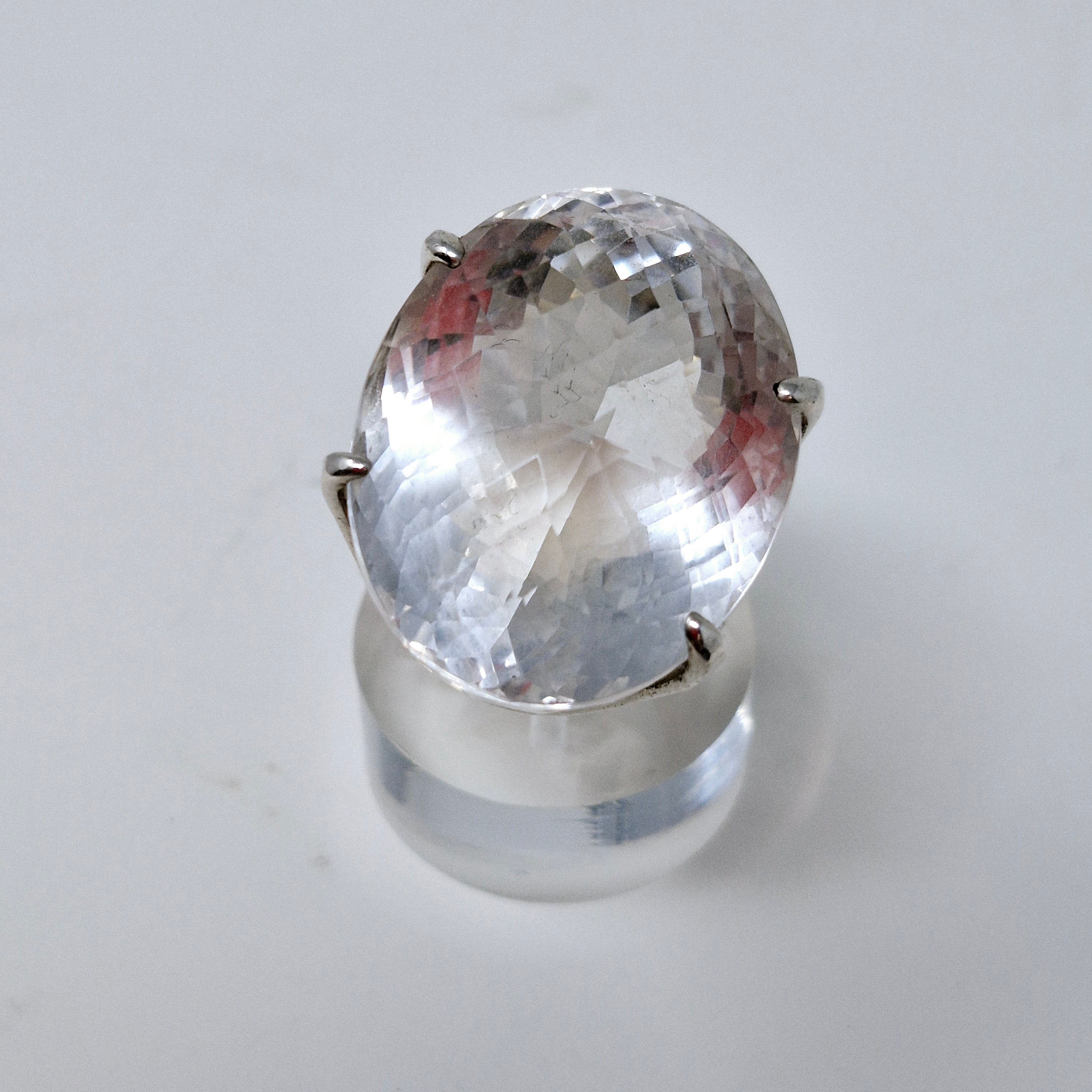 Silver 925  Large Clear Quartz Ring