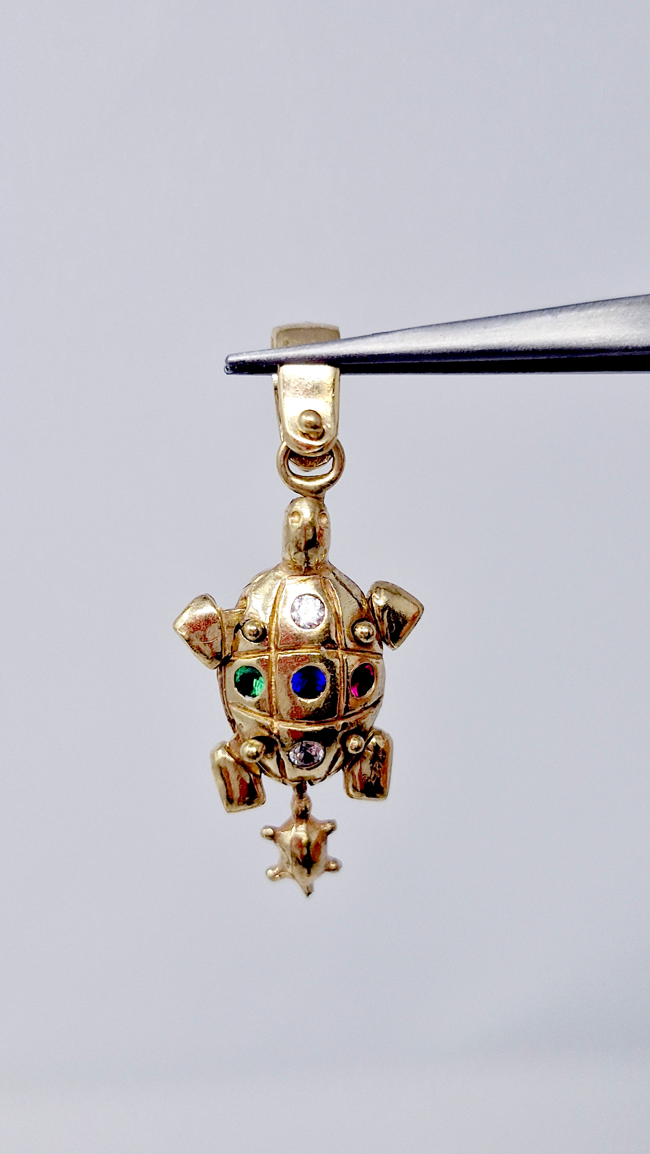 9ct Gold  Turtle Pendant With various Gems on the Shell