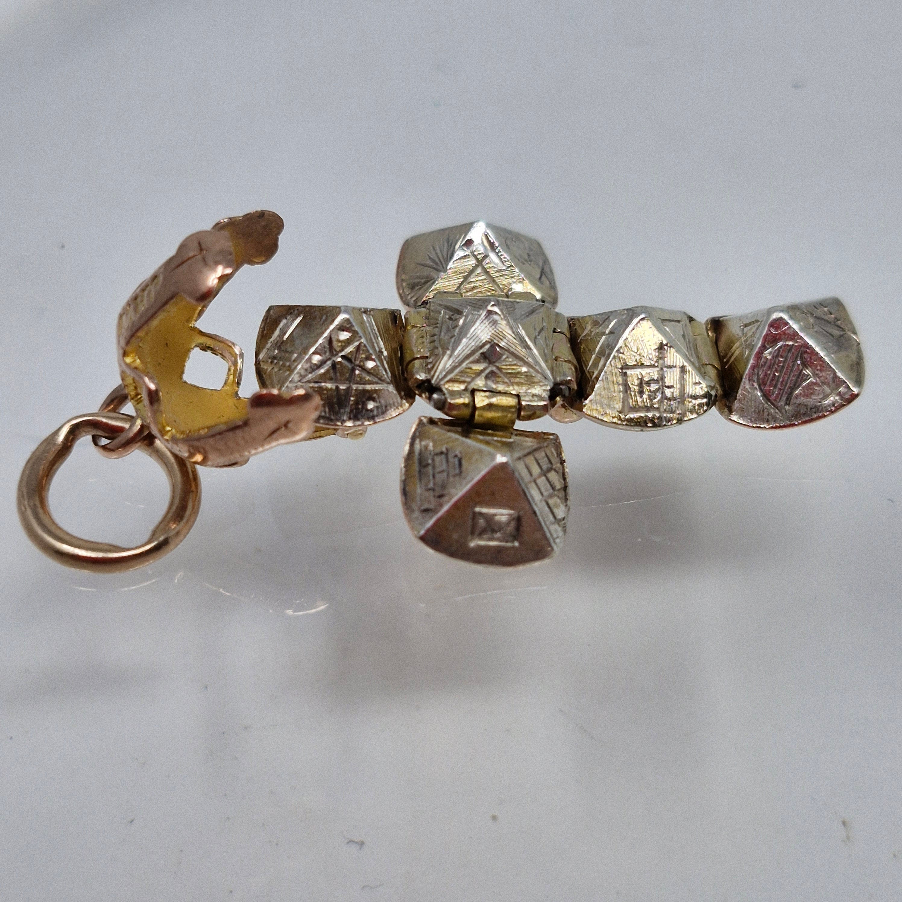 9ct Rose Gold on Silver Masonic Ball / Orb / Fob - Opens to Cross