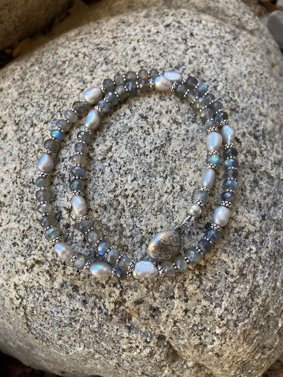 Thumbnail: Flashy Labradorite, Freshwater Pearl and Sterling Silver Necklace