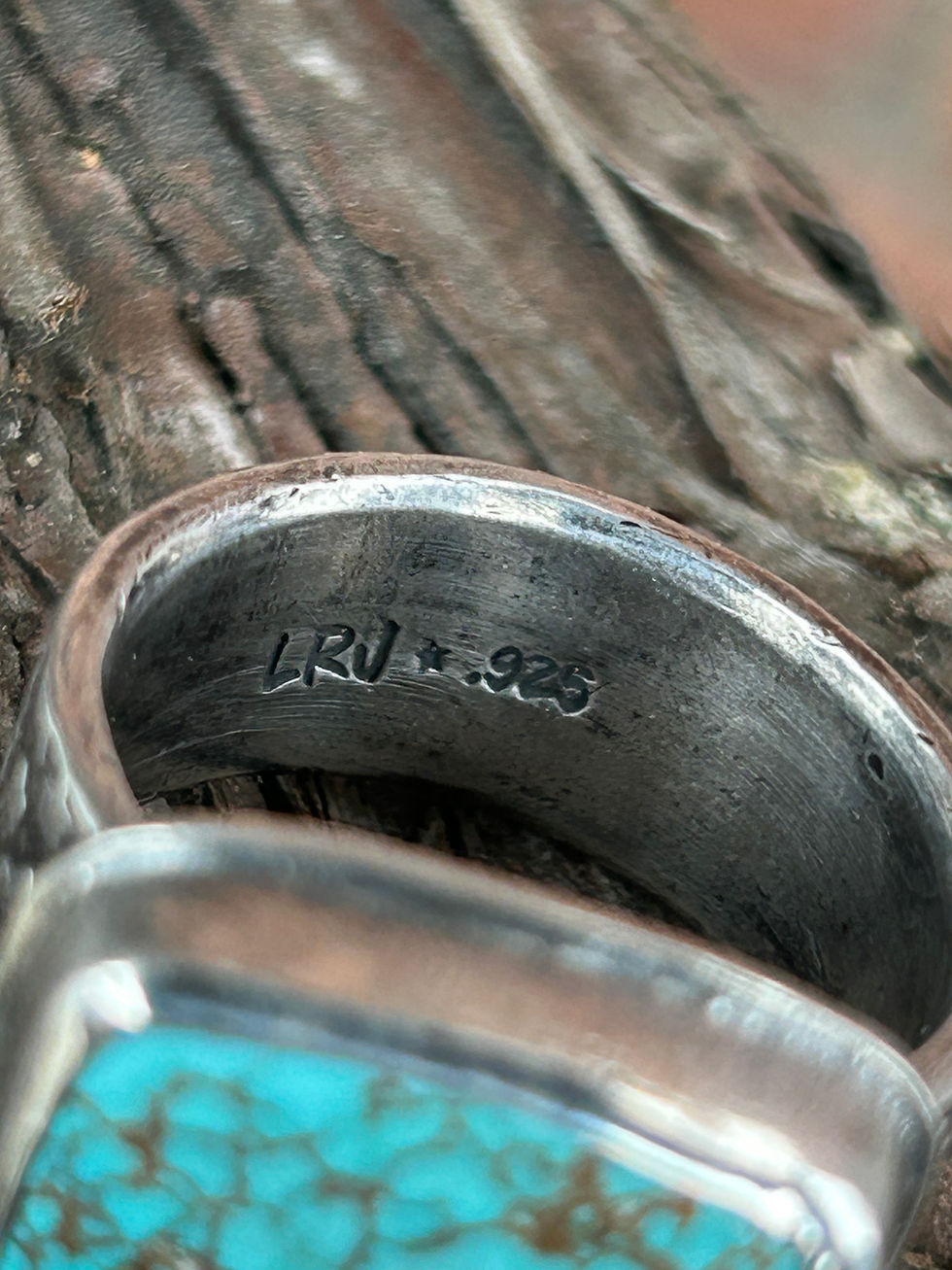 Thumbnail: High-Grade Carico Lake Turquoise and Oxidized Sterling Silver Ring (s 9)