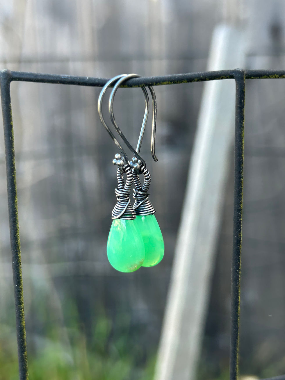 Thumbnail: Apple Green Chrysoprase and Sterling Silver Earrings
