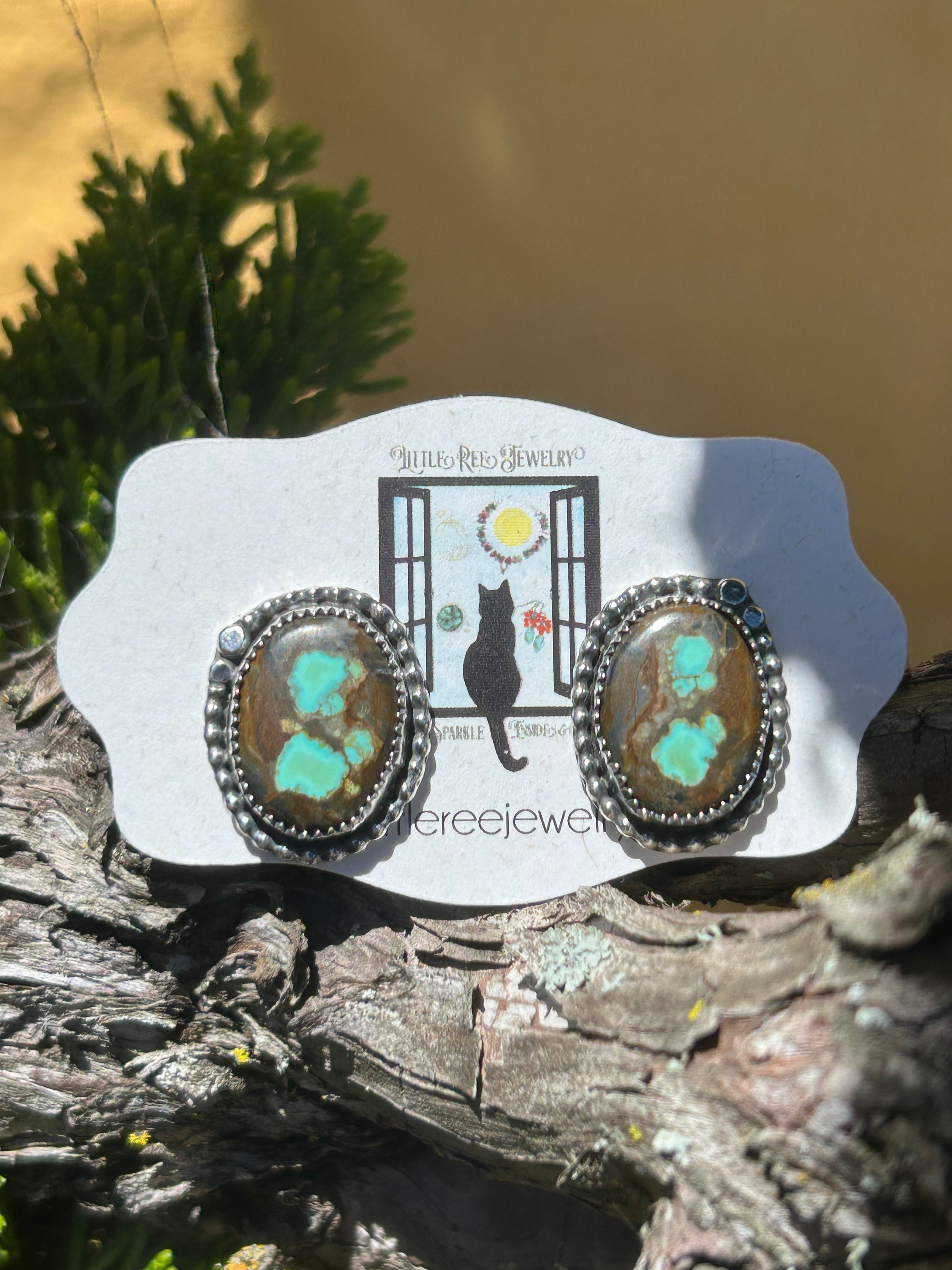 Royston Turquoise and Oxidized Sterling Silver Post Earrings